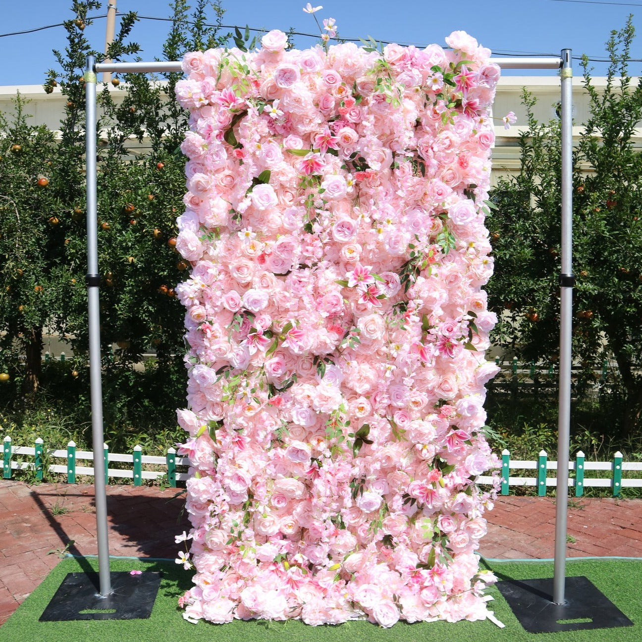 Flower Wall Rose Pink Start  Rolling Up Curtain Fabric Artificial Flower Wall Backdrop Proposal Wedding Party Decor