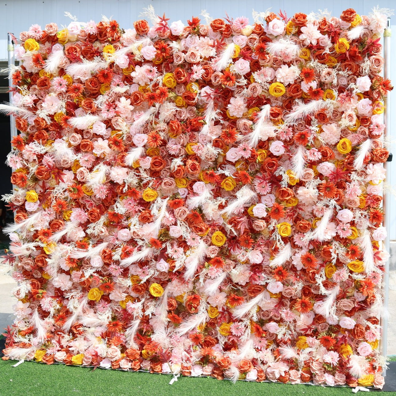 Flower Wall Fall Bright Orange Rose Rolling Up Curtain Floral Backdrop Wedding Party Proposal Decor