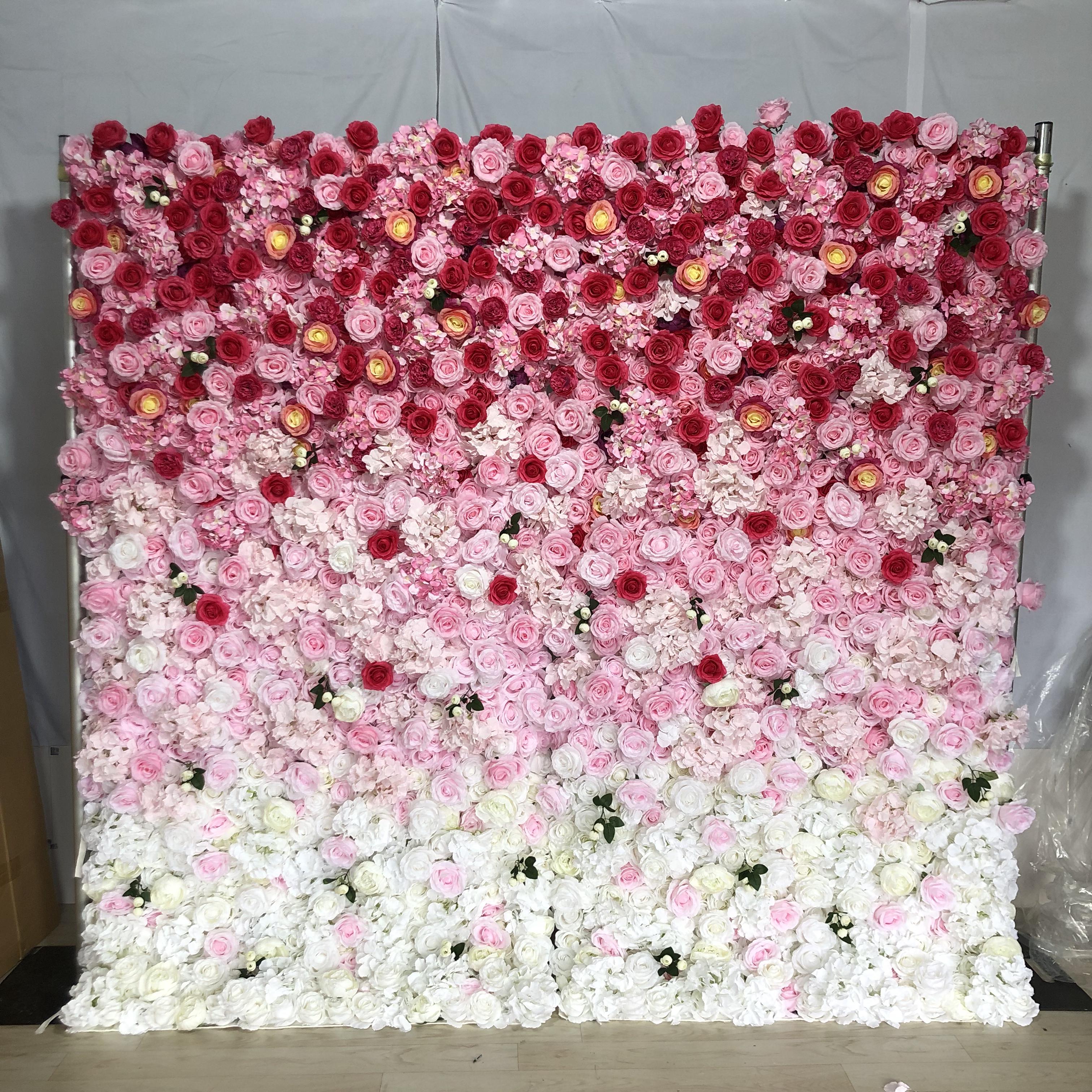 Flower Wall Gradient Pink White Fabric Rolling Up Curtain Floral Backdrop Wedding Party Proposal Decor