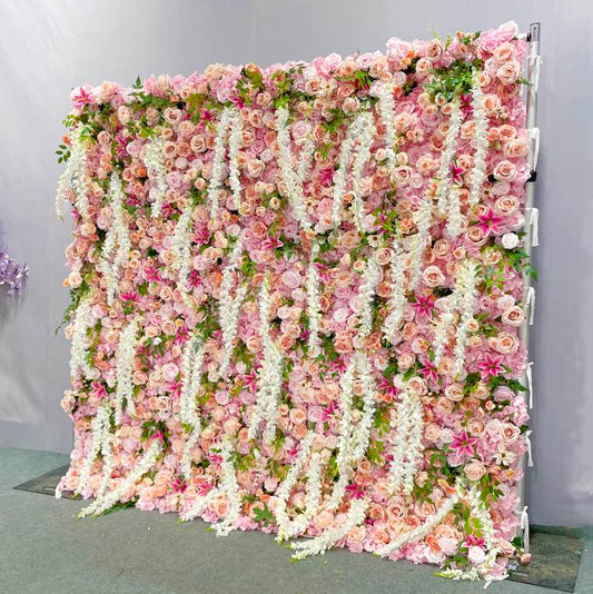 The pink green garden flower wall side view is designed for realism and durability with a fabric backing.