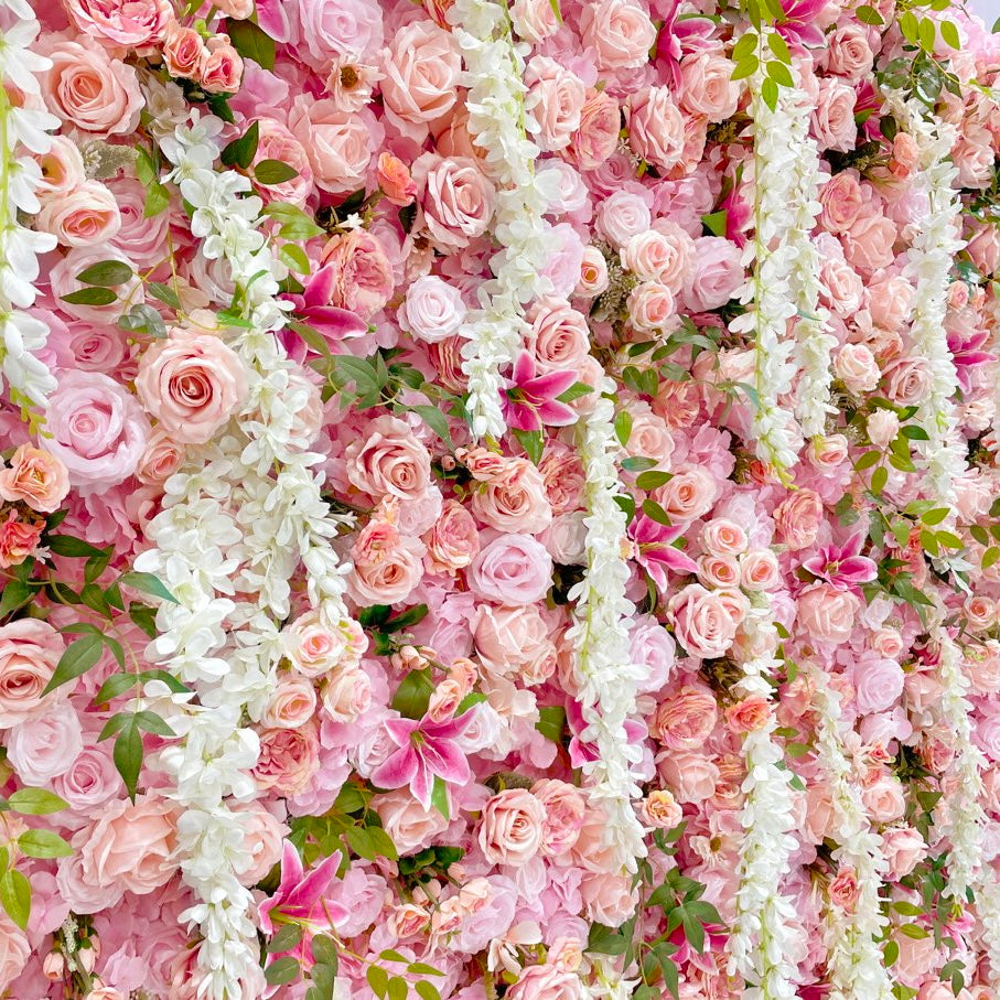 Flower Wall Pink Green Garden Fabric Rolling Up Curtain Floral Backdrop Wedding Party Proposal Decor