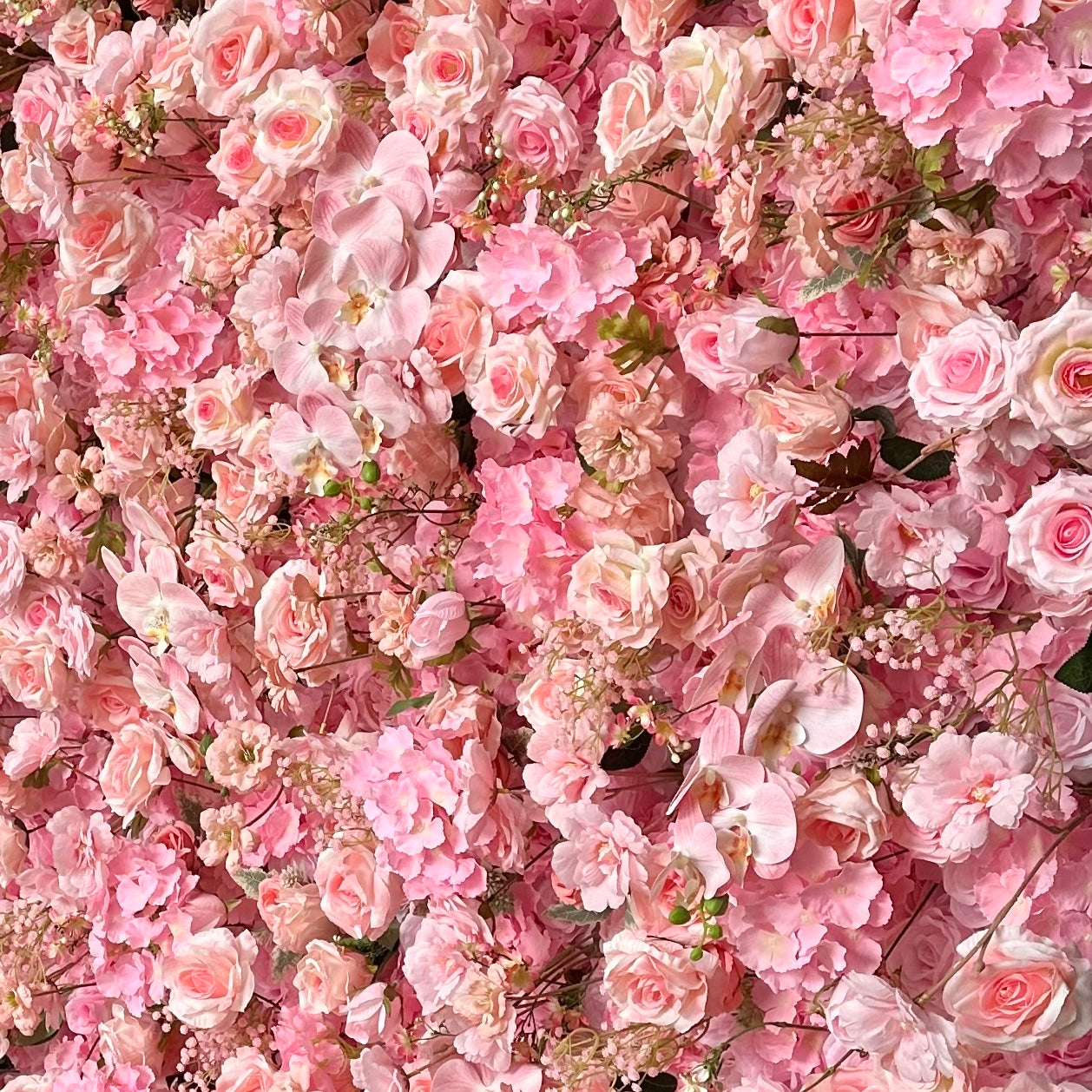 The 5D pink fabric flower wall looks vivid and lifelike.