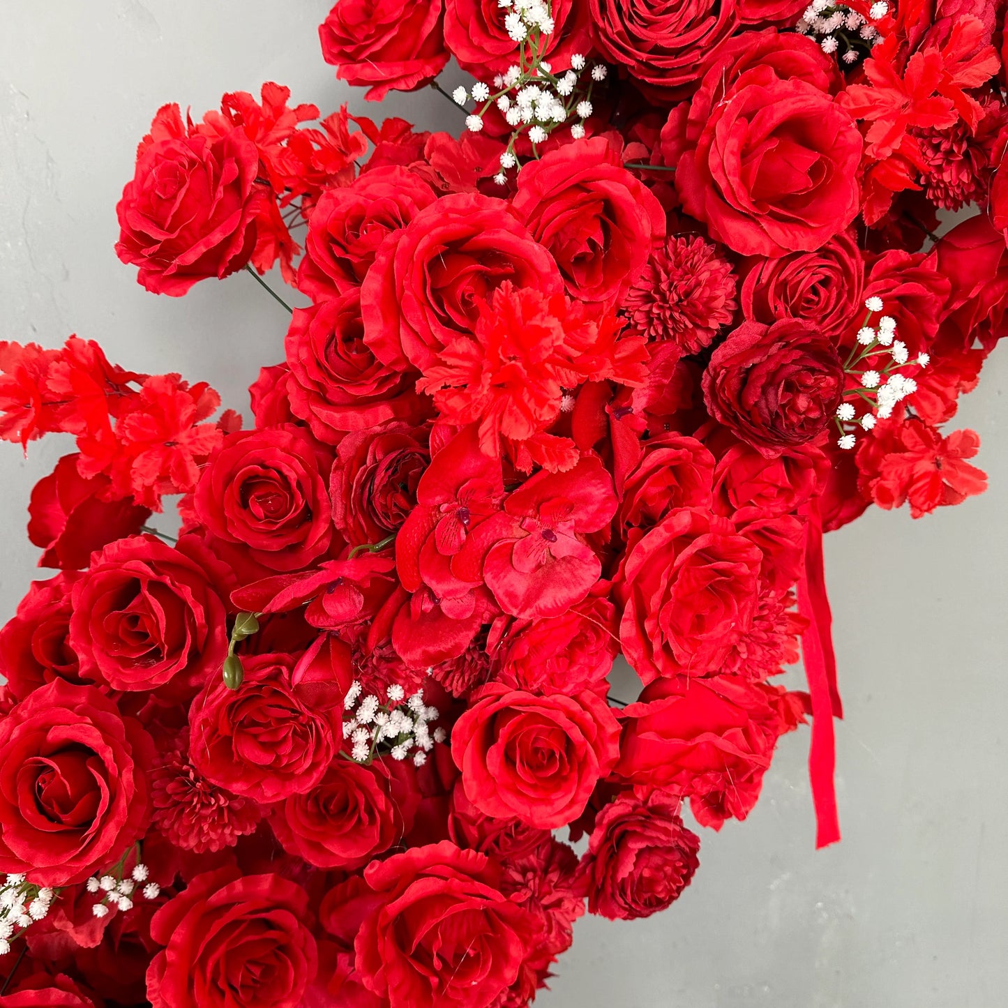 CP SALE 8*8ft Red Rose Baby's Breath Heart Shaped Flower Arch with Stand and Free Handbags