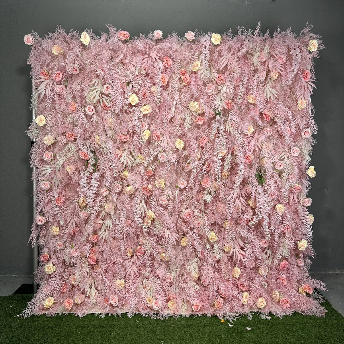 Flower Wall Pink Rolling Up Curtain Floral Backdrop Wedding Party Proposal Decor