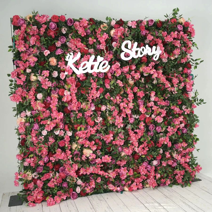 Flower Wall Hot Pink Fabric Rolling Up Curtain Floral Backdrop Wedding Party Proposal Decor