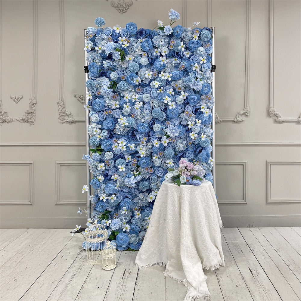 blue flower backdrop party decor
