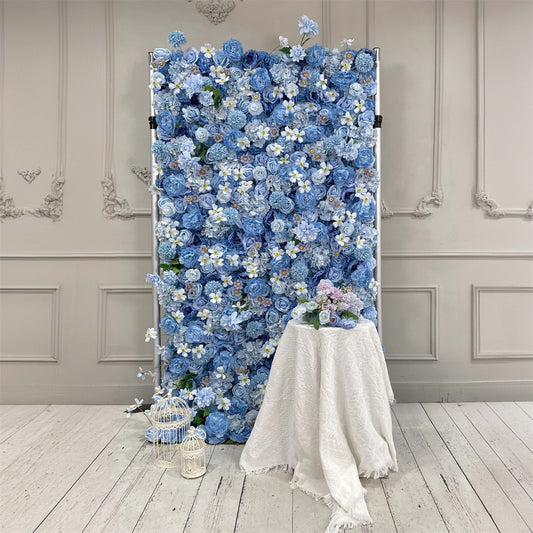 blue flower backdrop party decor