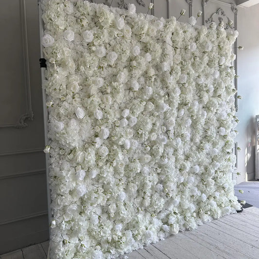 Flower Wall 3D White Hydrangea Rose Fabric Rolling Up Curtain Floral Backdrop Wedding Party Proposal Decor