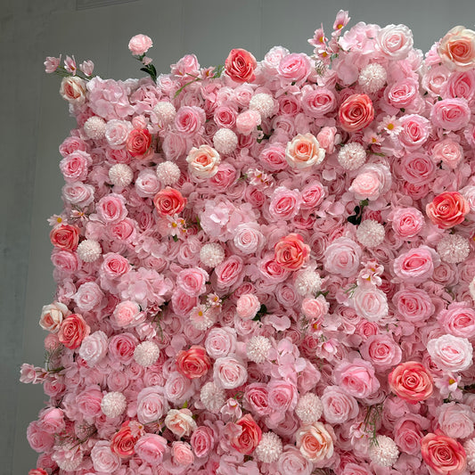 Flower Wall 5D Pink Rose Floral Backdrop Rolling Up Curtain for Wedding Party Decor