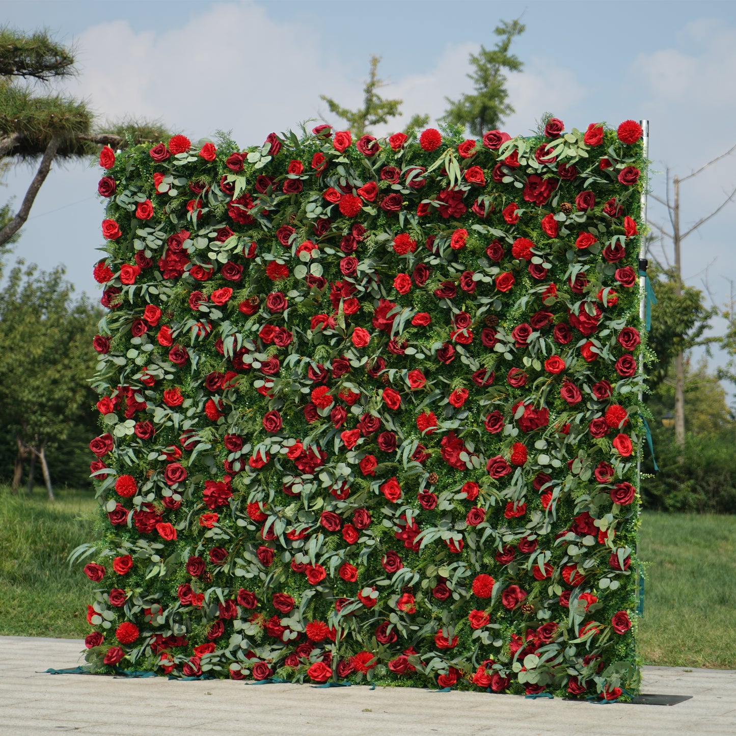 Flower Wall Christmas Eucalyptus Leaves Red Rose Floral Backdrop for Event Party Decor