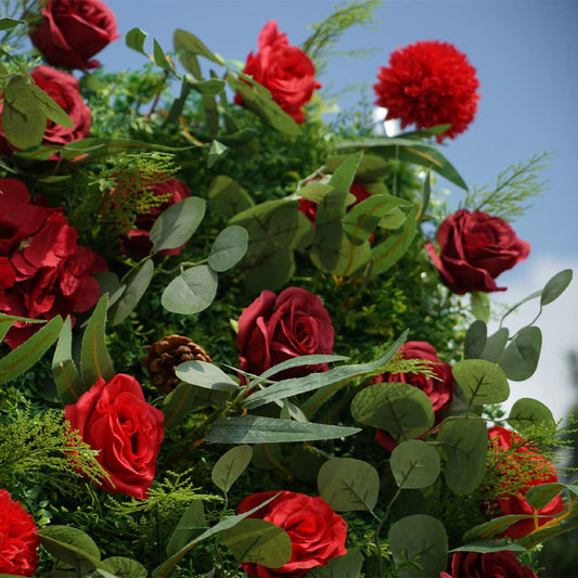 Flower Wall Christmas Eucalyptus Leaves Red Rose Floral Backdrop for Event Party Decor