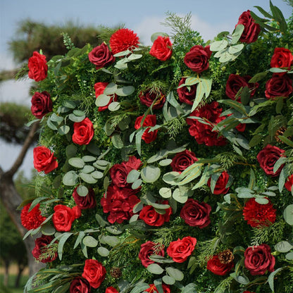Flower Wall Christmas Eucalyptus Leaves Red Rose Floral Backdrop for Event Party Decor