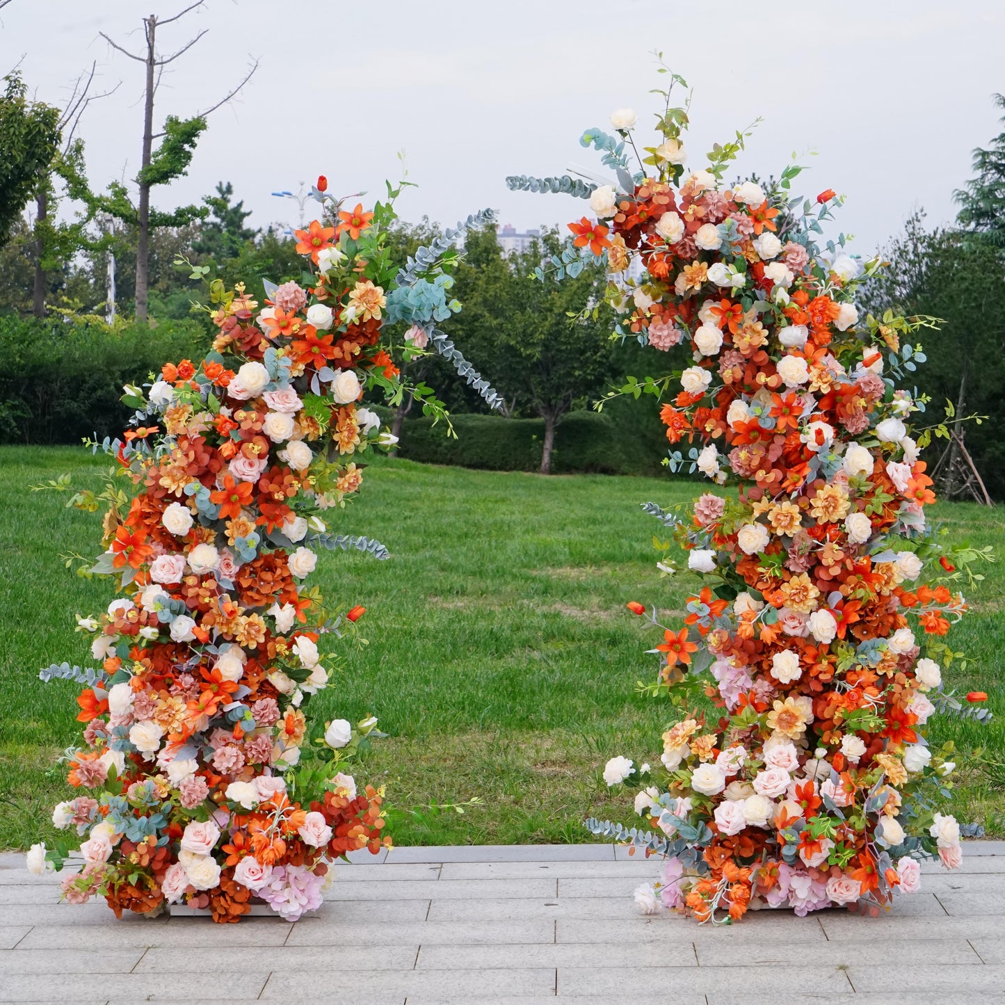 Flower Arch Orange Wedding Flower Pillars for Party Decor
