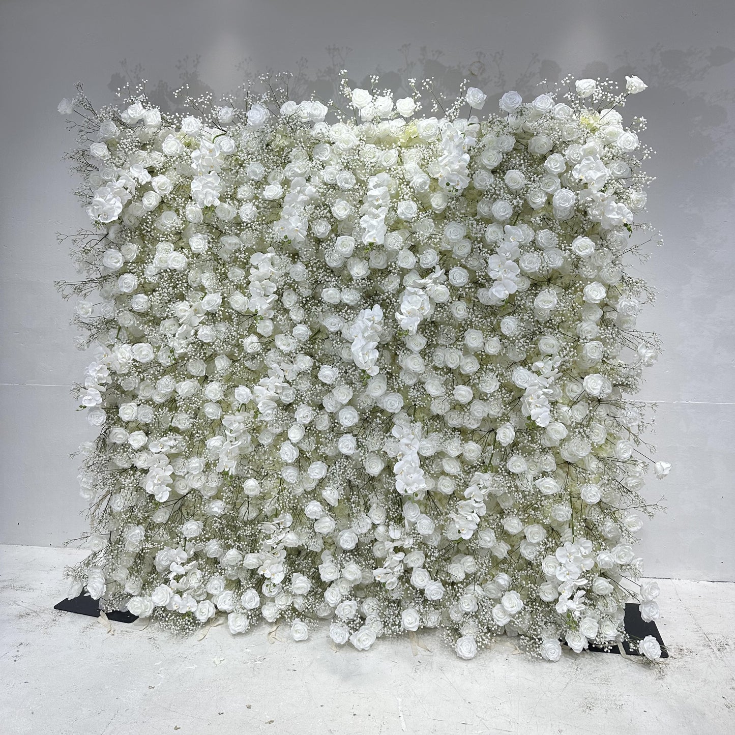 Flower Wall 5D White Rose & Baby's Breath Fabric Rolling Up Curtain Floral Backdrop Wedding Party Proposal Decor