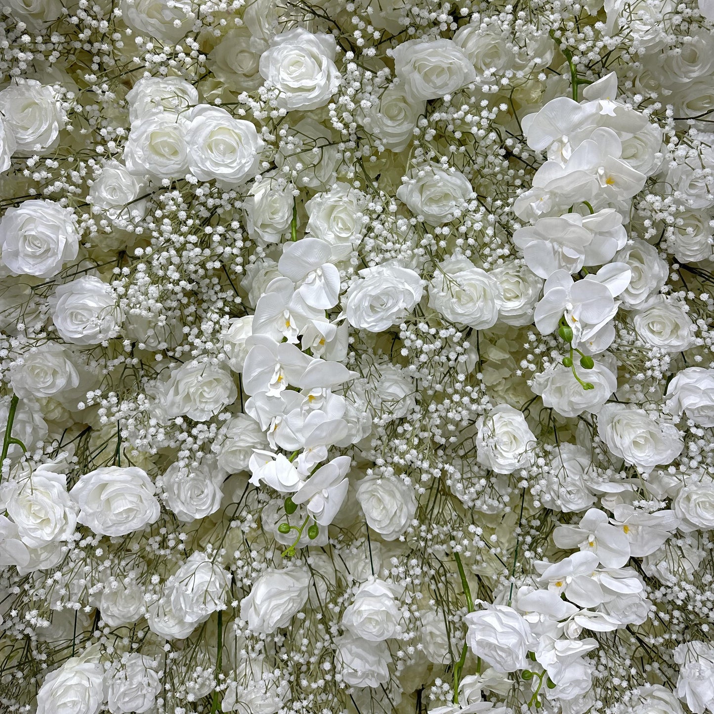 Flower Wall 5D White Rose & Baby's Breath Fabric Rolling Up Curtain Floral Backdrop Wedding Party Proposal Decor