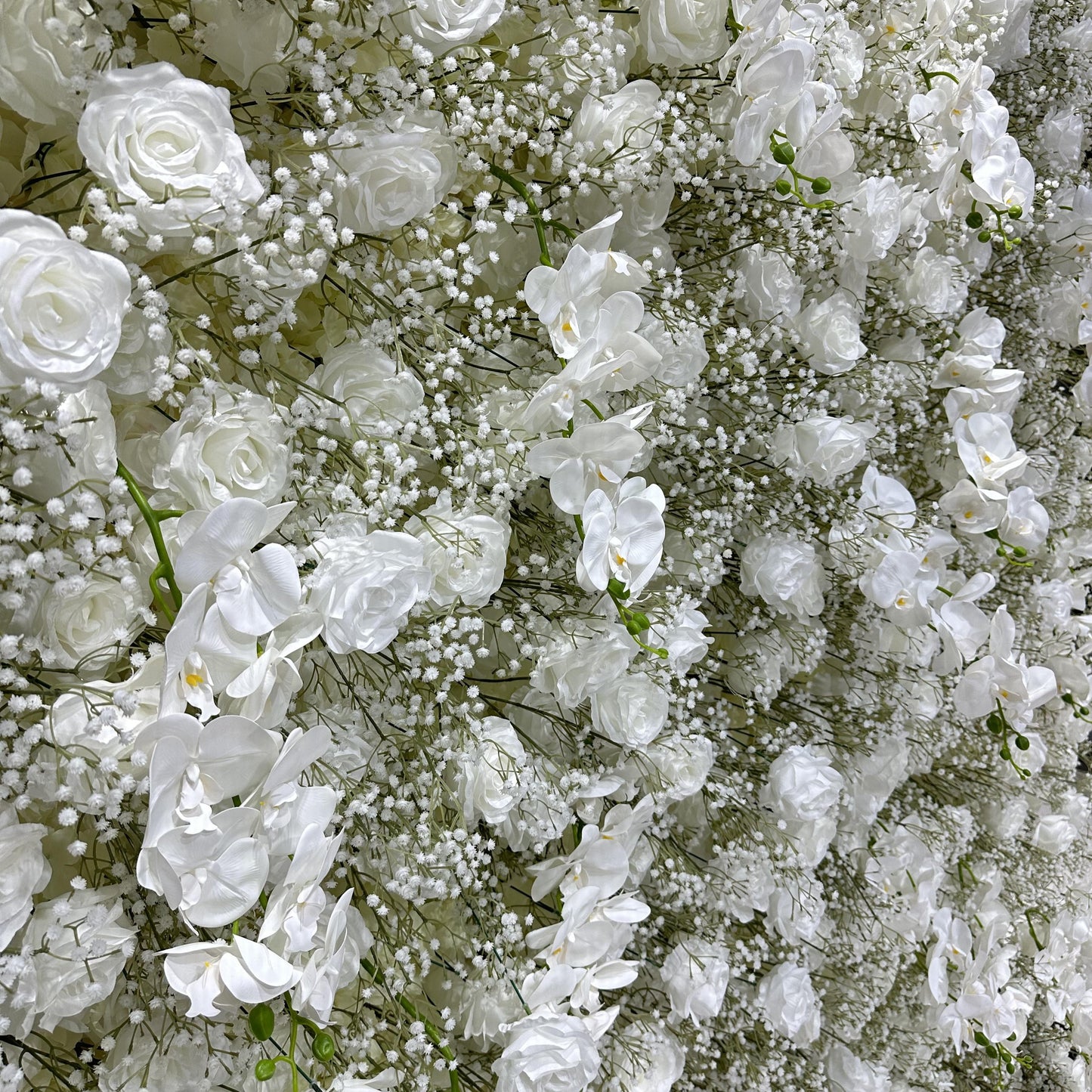 Flower Wall 5D White Rose & Baby's Breath Fabric Rolling Up Curtain Floral Backdrop Wedding Party Proposal Decor