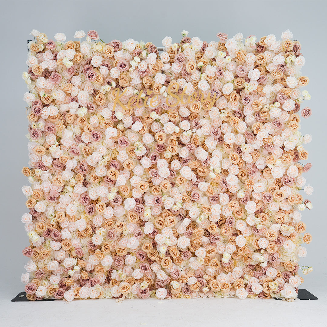 Flower Wall 3D Light Pink & Coffee Fabric Rolling Up Curtain Floral Backdrop For Party Decor