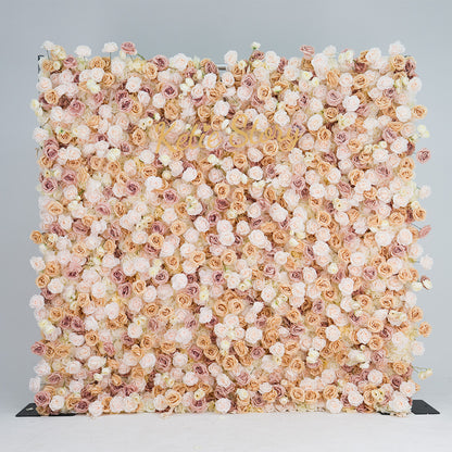 Flower Wall 3D Light Pink & Coffee Fabric Rolling Up Curtain Floral Backdrop For Party Decor