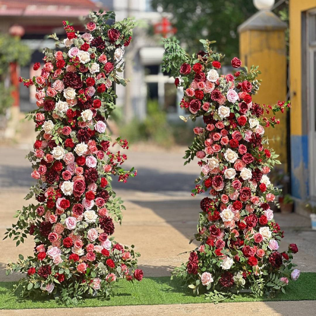 Flower Arch Red White Rose Flower Pillar For Party Decor Including Frame