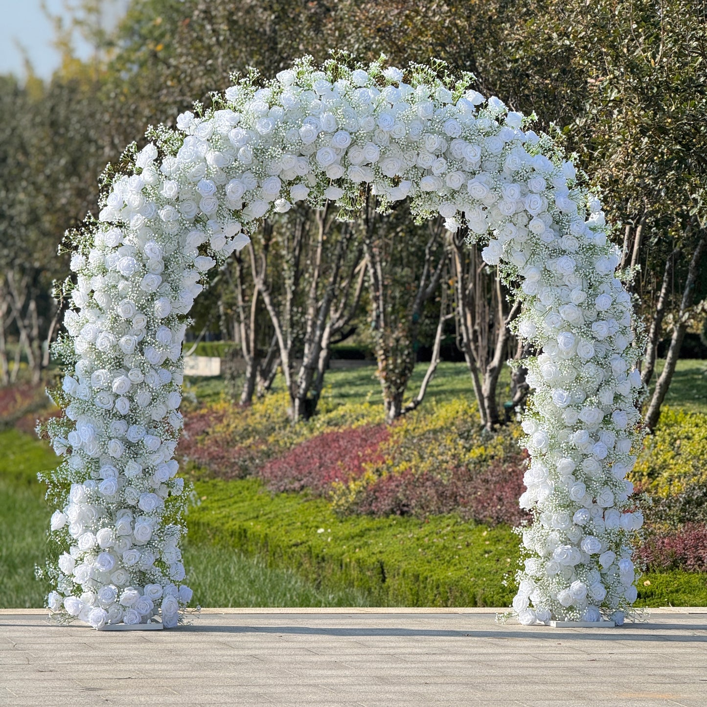 Flower Arch White Rose Baby's Breath Flower Row Decor for Wedding Event Backdrop