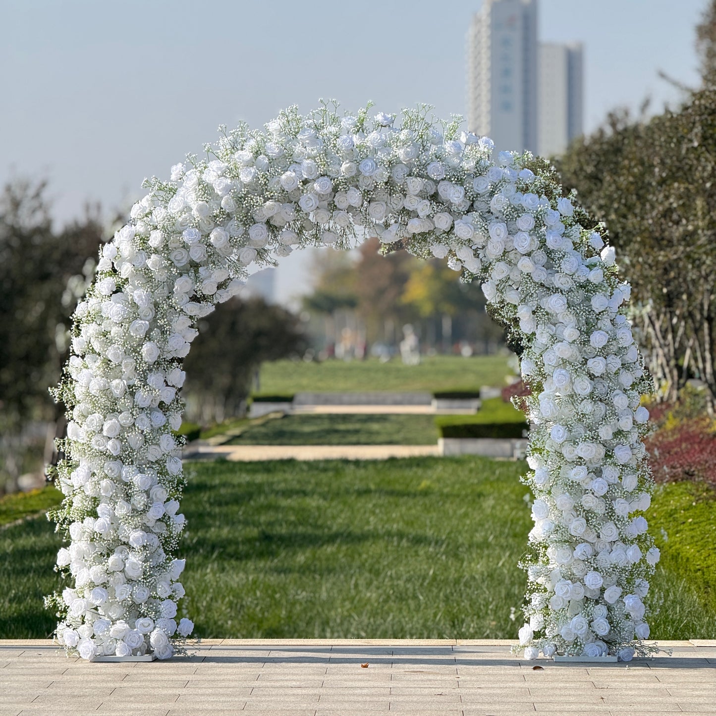 Flower Arch White Rose Baby's Breath Flower Row Decor for Wedding Event Backdrop