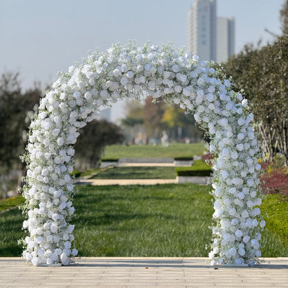 Flower Arch White Rose Baby's Breath Flower Row Decor for Wedding Event Backdrop