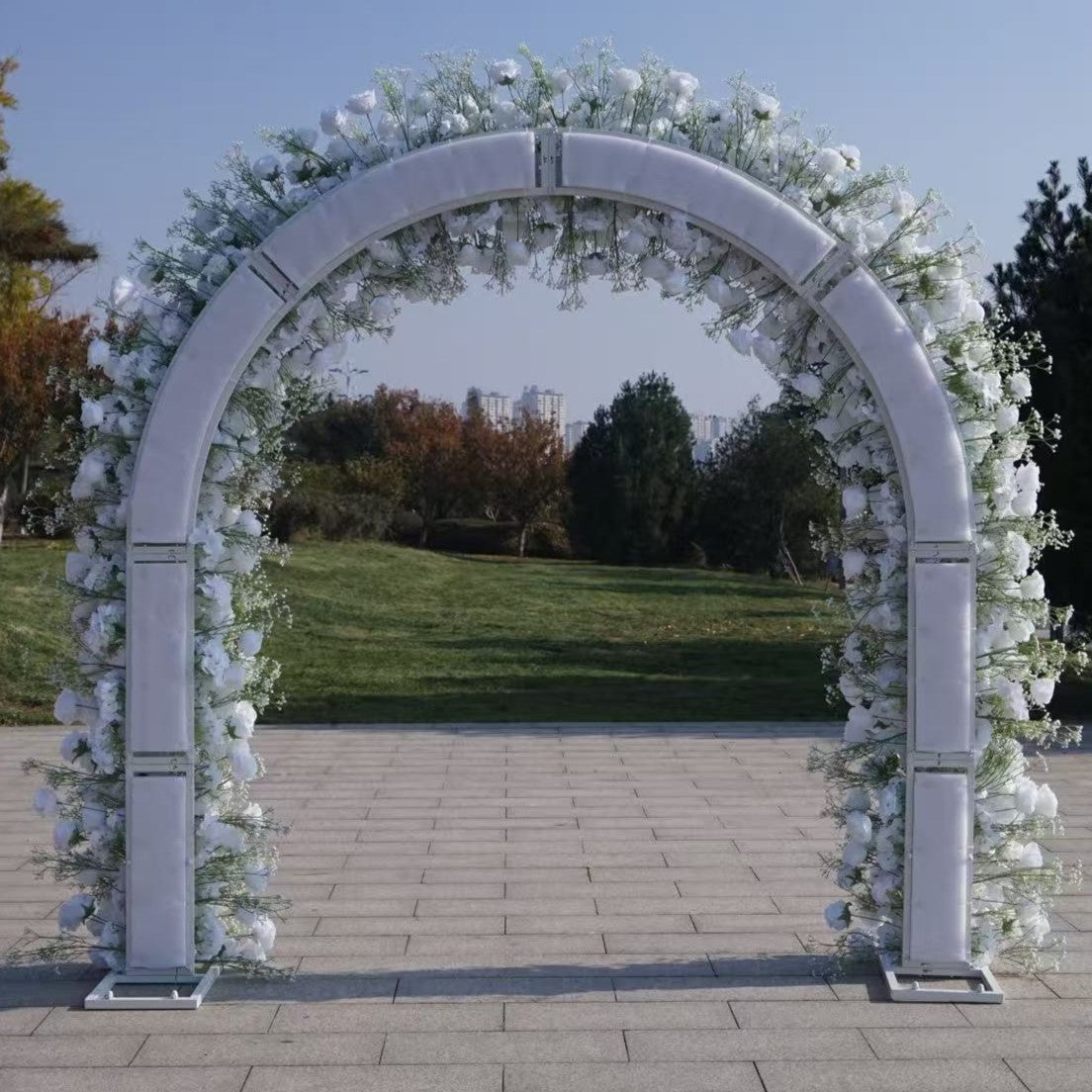 Flower Arch White Rose Baby's Breath Flower Row Decor for Wedding Event Backdrop