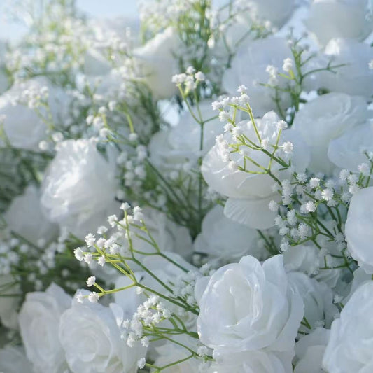 Flower Arch White Rose Baby's Breath Flower Row Decor for Wedding Event Backdrop
