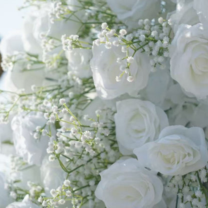 Flower Arch White Rose Baby's Breath Flower Row Decor for Wedding Event Backdrop