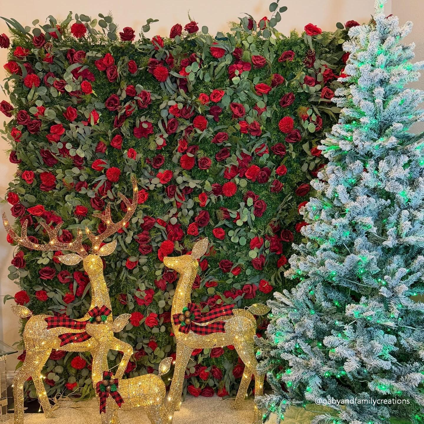 Flower Wall Christmas Eucalyptus Leaves Red Rose Floral Backdrop for Event Party Decor