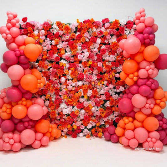 Flower Wall Orange Pink Rose Floral Backdrop Rolling Up Curtain for Event Party Decor