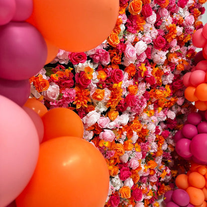 Flower Wall Orange Pink Rose Floral Backdrop Rolling Up Curtain for Event Party Decor