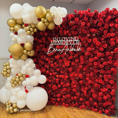 Flower Wall Fabric Artificial 5D Red Roses Rolling Up Floral Wedding Backdrop