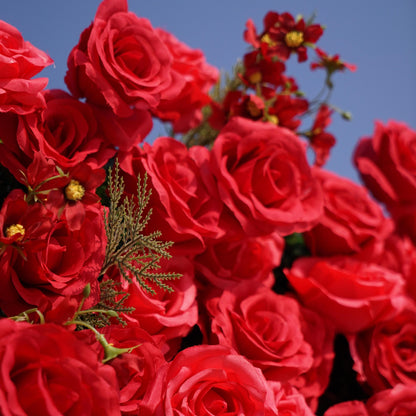 Flower Wall 3D Milan Green Wall Red Rose Fabric Rolling Up Curtain Wedding Party Decor