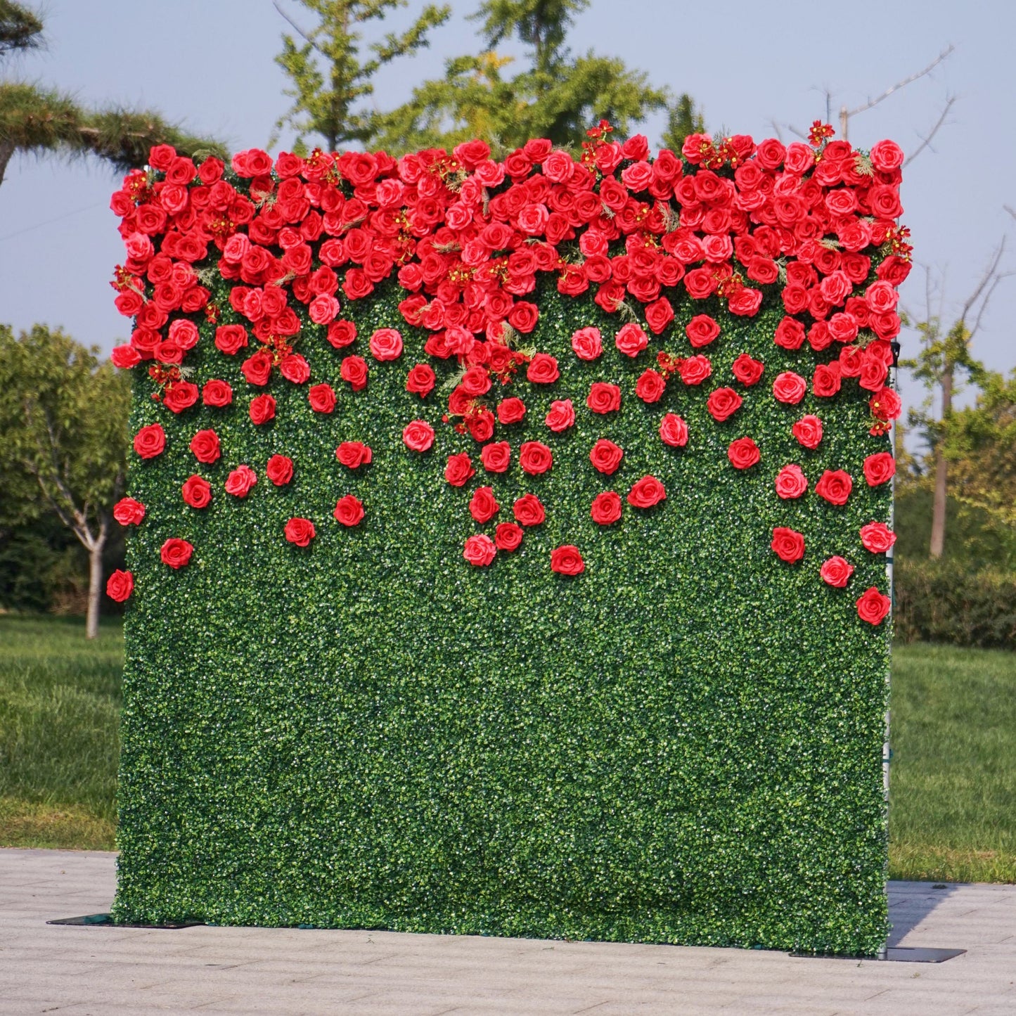 Flower Wall 3D Milan Green Wall Red Rose Fabric Rolling Up Curtain Wedding Party Decor