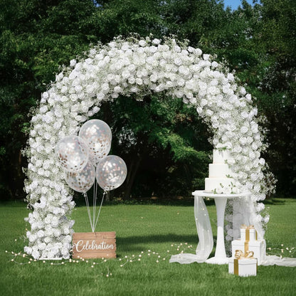 Flower Arch White Rose Baby's Breath Flower Row Decor for Wedding Event Backdrop