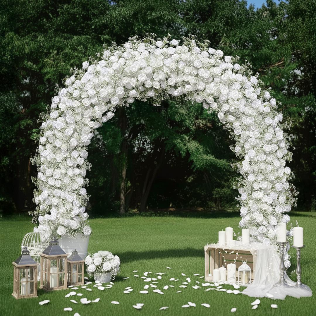 Flower Arch White Rose Baby's Breath Flower Row Decor for Wedding Event Backdrop