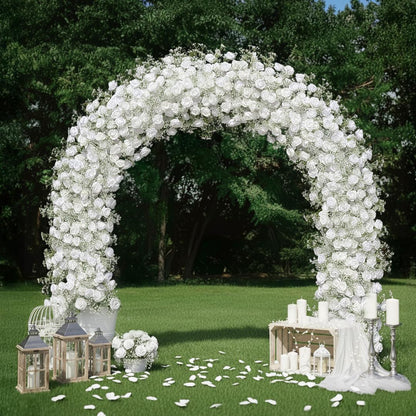 Flower Arch White Rose Baby's Breath Flower Row Decor for Wedding Event Backdrop