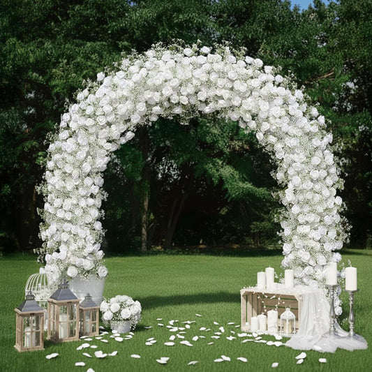 Flower Arch White Rose Baby's Breath Flower Row Decor for Wedding Event Backdrop