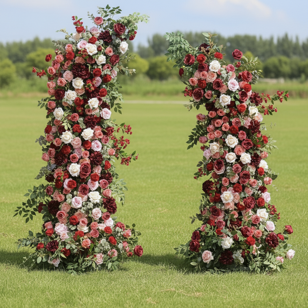 Flower Arch Red White Rose Flower Pillar For Party Decor Including Frame