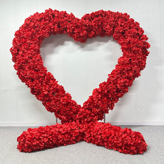 Flower Arch 8x8ft Heart Shaped Red Hydrangea Floral Backdrop for Proposal Wedding Party Decor