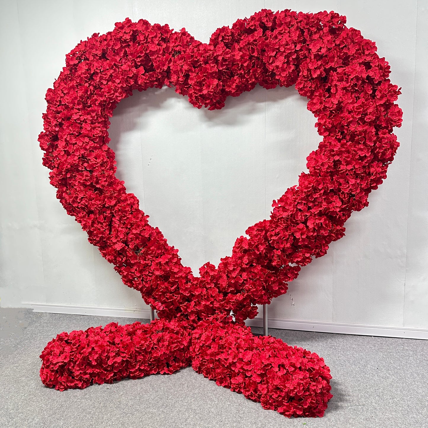 Flower Arch 8x8ft Heart Shaped Red Hydrangea Floral Backdrop for Proposal Wedding Party Decor