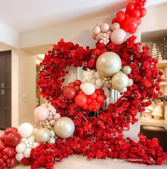 Flower Arch 8x8ft Heart Shaped Red Roses Floral Arch Set Proposal Wedding Party Decor