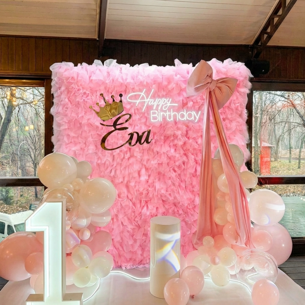 8×8ft Pink Tulle Backdrop Decorative Wall for Wedding Gender Reveal Party Event