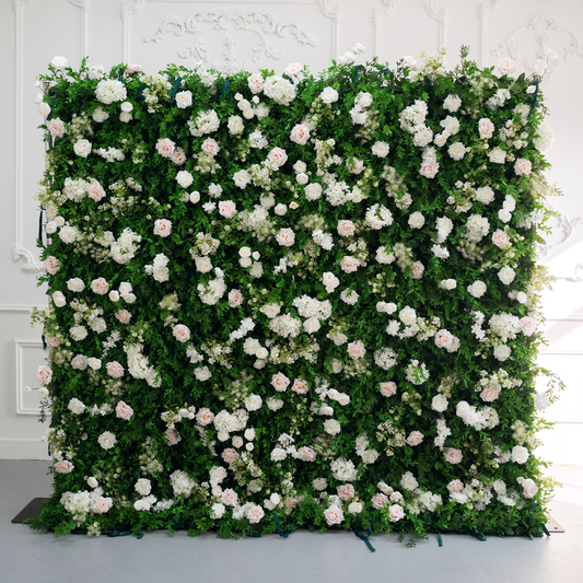 5D Spring Green White Flower Wall Backdrop with Fabric Backing for Wedding Event Party