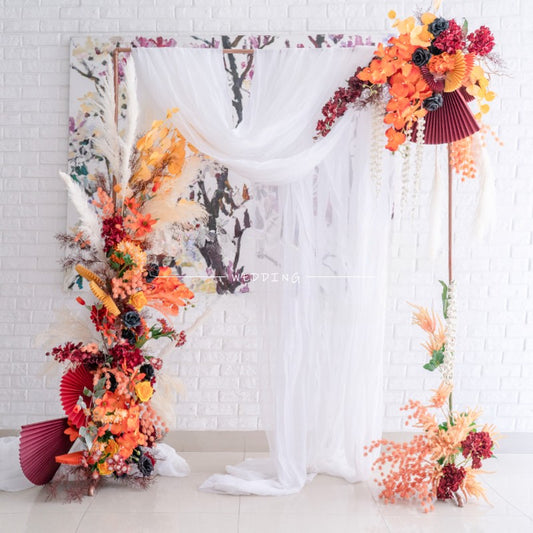 Champagne Orange Arch Flower Stand Frames for Wedding Party Decor - KetieStory