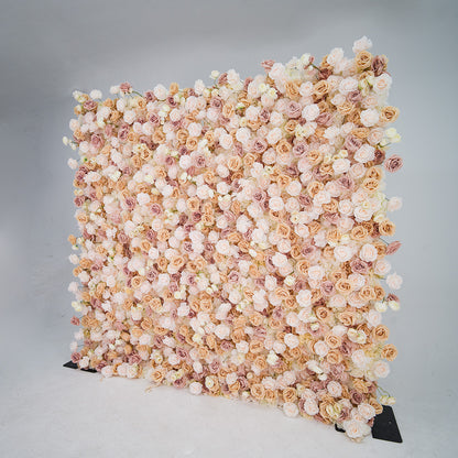 Flower Wall 3D Light Pink & Coffee Fabric Rolling Up Curtain Floral Backdrop For Party Decor