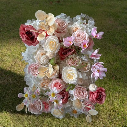 Lightning Deals: Flower Wall 5D Pink Creamy White Artificial Floral Backdrop for Event Party Decor