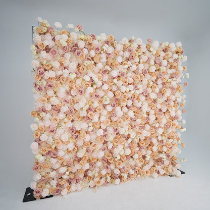 Flower Wall 3D Light Pink & Coffee Fabric Rolling Up Curtain Floral Backdrop For Party Decor
