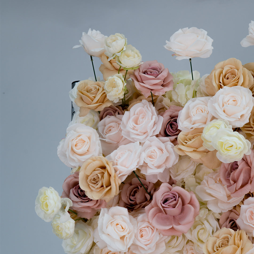 Flower Wall 3D Light Pink & Coffee Fabric Rolling Up Curtain Floral Backdrop For Party Decor